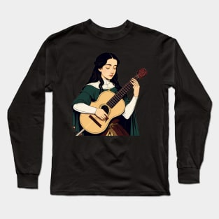 Serene bard playing a song on her guitar Long Sleeve T-Shirt